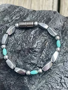 Collana Caviglia Bracciale Turchese Ematite Magnetica 100% Argento 1 Fila - Foto 1 di 4