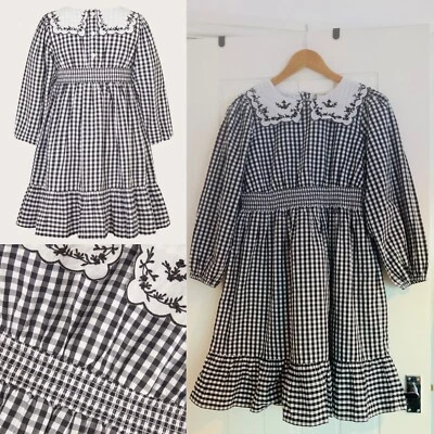 Vestido Monzón Niñas Festoneado Cuello Peter Pan Guinga Detalle Calado Algodón Foto 1 de 4