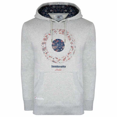 * SALE * Mens Lambretta Paisley Target Hooded Top Sweatshirt 9831 Grey - Size S - Image 1 of 2