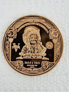 1 oz .999 Fine Copper Round $5 INDIAN CHIEF NOTE Design Art Bar Mint - Picture 1 of 2