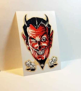 DEVIL DICE Vintage Style DECAL, Vinyl STICKER, rat rod, racing, car - Picture 1 of 2