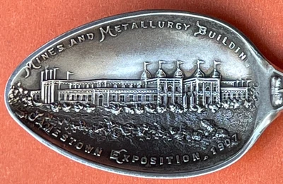 CUCHARA DE RECUERDO DE PLATA ESTERLINA VIRGINIA 1907 EXPOSICIÓN JAMESTOWN DE LUJO RARA Foto 1 de 4