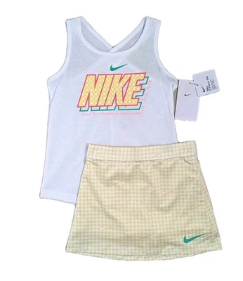 耐克女孩上衣和裙子套装 6 码全新带标签 2 件套装黄色白色和绿色套装 — 第 1/4 张图片