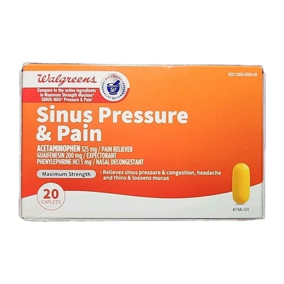 Walgreens Sinus Pressure & Pain Reliever Maximum Strength 325mg, 20 Caplets - Image 1 of 2