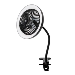 Black Rechargeable 3 Speed Clip-On Fan with LED Dimmable Ring Light by Happy ... - Picture 1 of 7