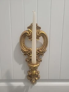 Vintage SYROCO Homco 1977 GOLD Hollywood Regency KEY Shape Wall Candle Sconce - Picture 1 of 11