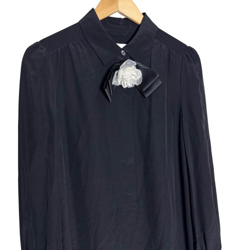 Mini abito Kate Spade nuovo con etichetta seta nero dettaglio fiocco manica lunga colletto taglia 10