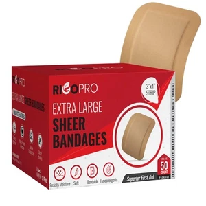 - 50 Pack 3”x4” Extra Large Band Aids, Latex-Free Adhesive Bandages, Large Ba... - Picture 1 of 7