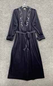 VINTAGE Jasmine Rose Blue Velvet Bathrobe Womens Small Long Embroidery Classic - Picture 1 of 12