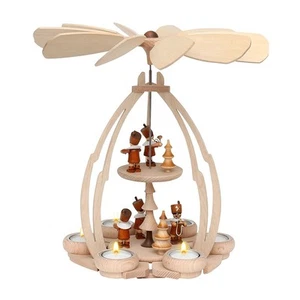 Pirámide de mesa madera natural 35 cm Navidad con mineros para 6 velas de té decoración - Imagen 1 de 8