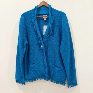 Chicos Blazer Womens 3 Extra Large Blue Teal Ascott Dune Cardigan Jacket Knit - Picture 1 of 11