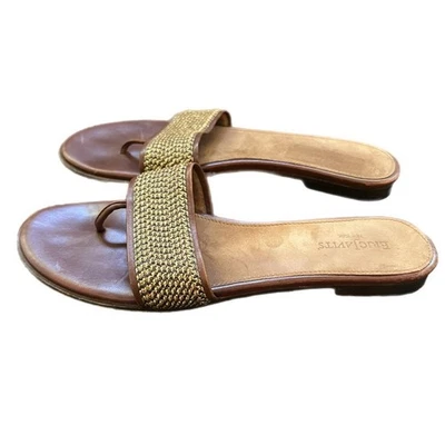 Sandalias planas para mujer ERIC JAVITS en tejido dorado-marrón en cuero italiano... Foto 1 de 4