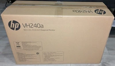HP VH240a 23.8" FHD IPS Monitor - Black built-in speakers + VGA & HDMI cables - Image 1 of 4