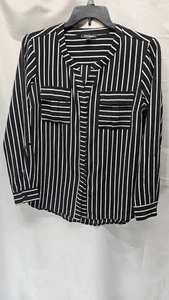 Top de mujer Roz And Ali talla grande blanco y negro a rayas manga larga - Imagen 1 de 4