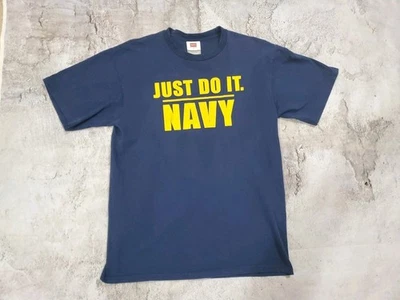 Mens Medium Vintage Nike Team Tag Navy Midshipmen Just Do It Blue T Shirt - Image 1 of 4