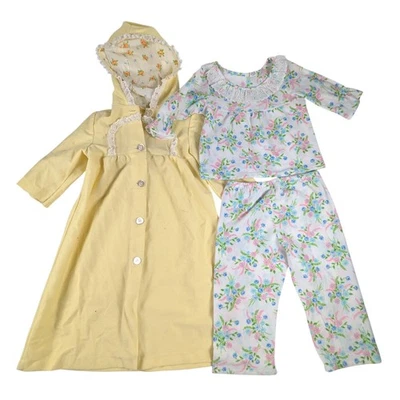 Vintage Girl's Pajama Set Size 4T Robe and 2 Piece Outfit 60s 70s Yellow Flowers - Image 1 of 4