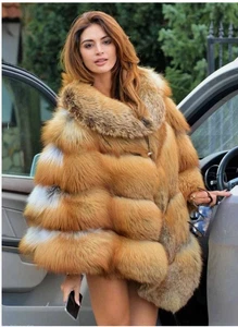 Women's Genuine Red Fox Fur Cape Coat Thick Fox Fur Loose Cloak Poncho Overcoats - Picture 1 of 1