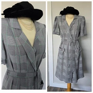 Vintage 1940s 50s Utility style Black White Checked Wrap dress UK 10 US 6 - Picture 1 of 10
