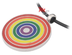 Round Gay Pride Stainless Steel Pendant Rainbow Bulls Eye Target Enamel LGBTQ - Picture 1 of 1