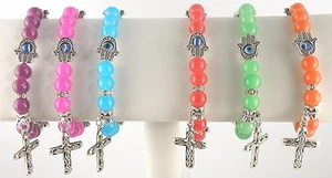 Hamsa Dangling Cross Hold Among Beaded Bracelet Assorted Colors Amulet Good Luck - Picture 1 of 13