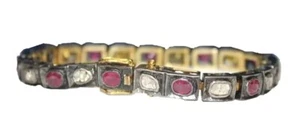 1.40ct Polki Diamond 925 Silver Ruby Victorian Look Wedding Tennis Bracelet - Picture 1 of 15