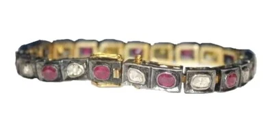 1.40ct Polki Diamond 925 Silver Ruby Victorian Look Wedding Tennis Bracelet - Image 1 of 4