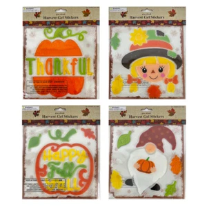 Thanksgiving Fall Window Stickers Gel Clings Decoration Gnome Pumpkin Thankful - Picture 1 of 5