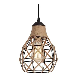New Rustic Pendant Light Hemp Rope Lampshade Hanging Lamp Chandelier Kitchen - Picture 1 of 7