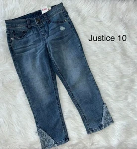 Justice Distressed Lace Denim Capris Size 10 NWT - Picture 1 of 1