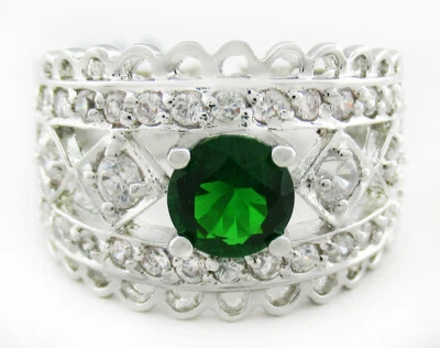 ANILLO LAB ESMERALDA 1,18 quilates y zafiro blanco plateado nuevo con etiquetas talla 7,75 Foto 1 de 4