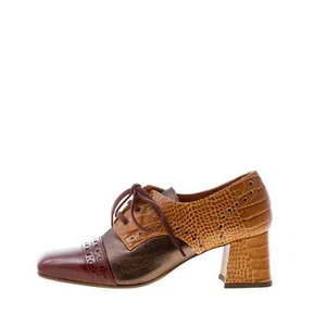 CHIE MIHARA scarpe donna francesina Vynya pelle stampa ocra bordeaux grigio - Foto 1 di 7