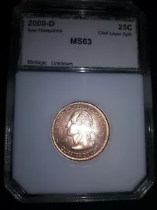 ERROR New Hampshire NH Quarter 25 Cent Missing Clad Layer High Grade RED BEAUTY! - Picture 1 of 12