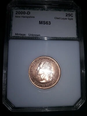 ERROR New Hampshire NH Quarter 25 Cent Missing Clad Layer High Grade RED BEAUTY! - Image 1 of 4