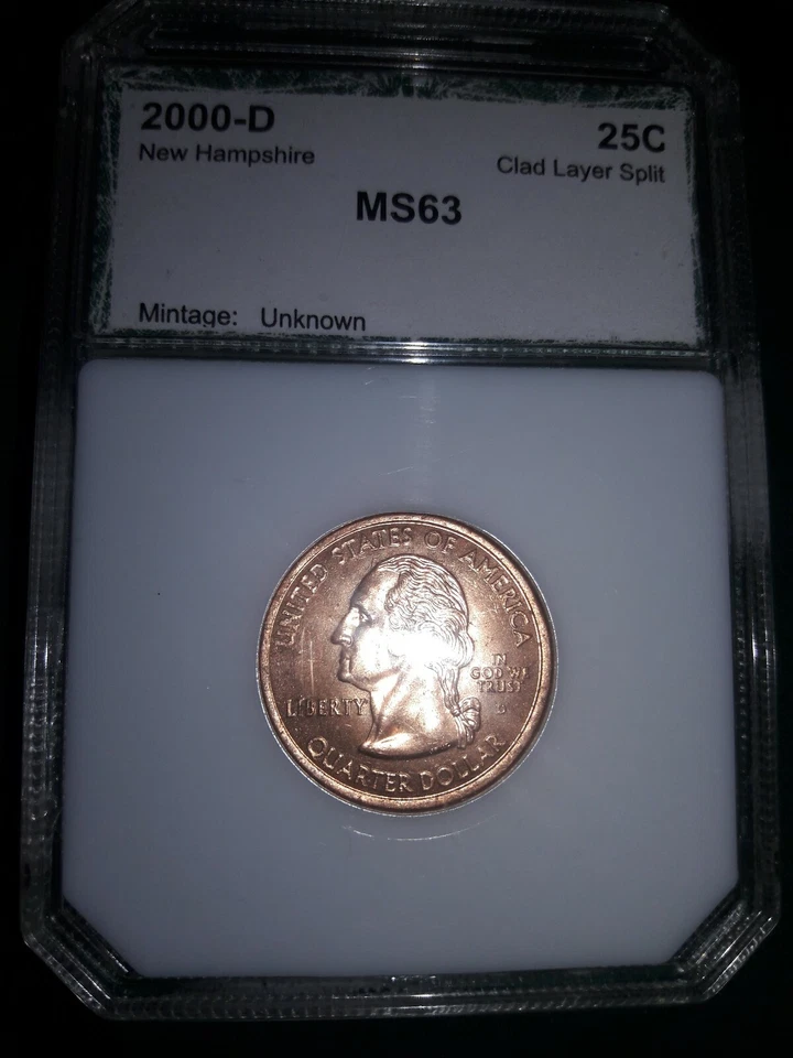 ERROR New Hampshire NH Quarter 25 Cent Missing Clad Layer High Grade RED BEAUTY! - Image 1 of 4