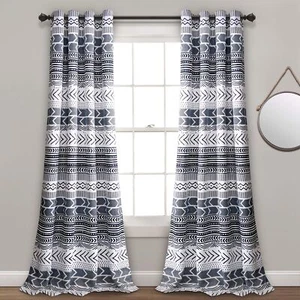 Lush Decor, Navy & White Hygge Geo Light Filtering Window Curtain Panel Pair,... - Picture 1 of 9