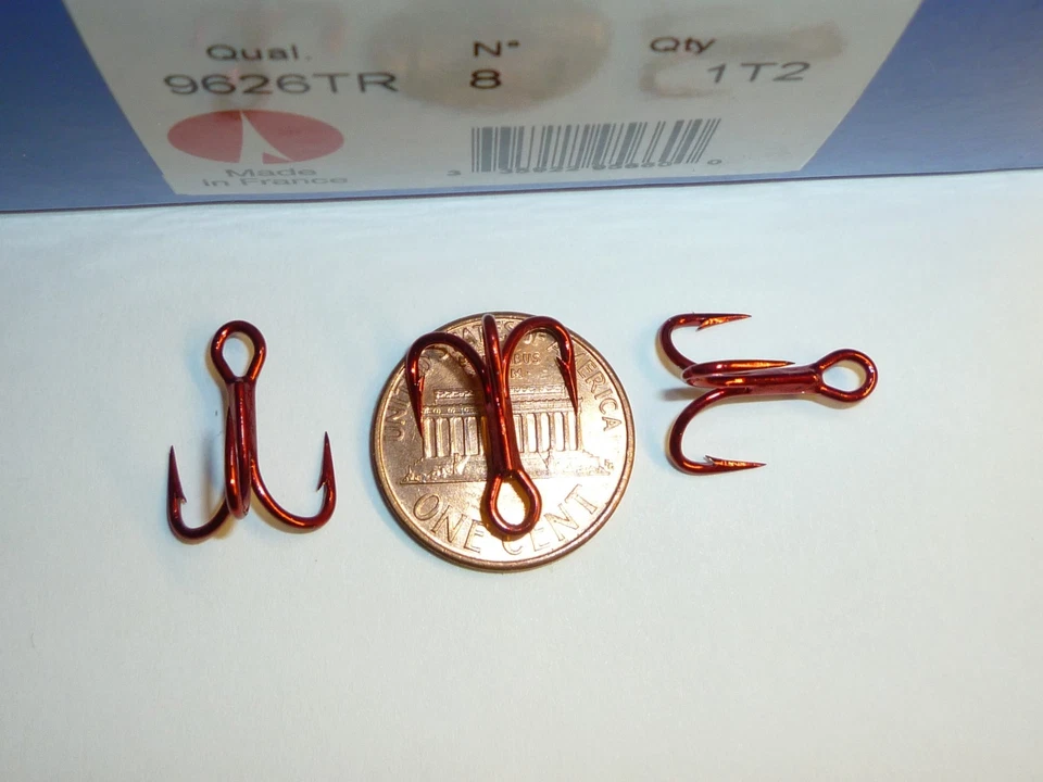 VMC O'shaughnessy Short Shank Size 2 4x Strong Red Treble Hook 9626TR 25pk