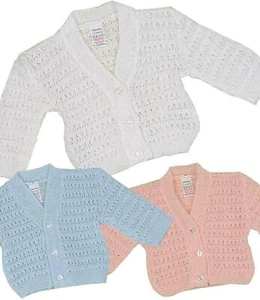 Baby Button Knitted Cardigan Boys Girls Blue Pink White Newborn 0-9 Months - Picture 1 of 4