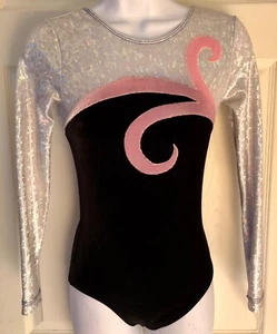 GK Elite LgS SILVER FOIL BLACK VELVET GYMNASTIC DANCE LEO Gr. AS - Bild 1 von 4