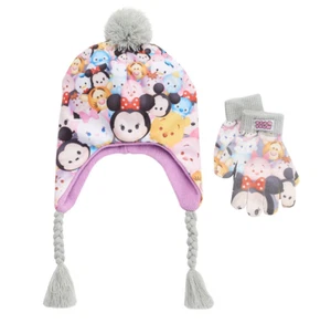 NWT-DISNEY TSUM TSUM BEANIE AND GLOVES SET FOR YOUNG GIRLS - Picture 1 of 1