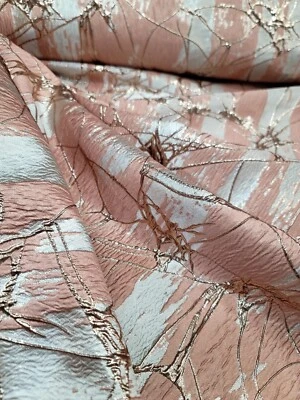 Rose Gold Metallic Brocade Fabric Sold By The Yard 57" W Art Deco Coral Beige  - Image 1 of 4