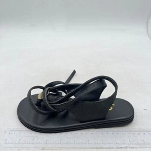 FOWT Women Split Round Toe Sandals Lace up Strappy Flats Casual Black Flip Flop - Picture 1 of 6