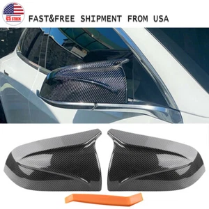 US FOR 2017~22 TESLA MODEL 3 M HORN STYLE CARBON FIBER SIDE MIRROR COVERS CAP BH - Picture 1 of 8