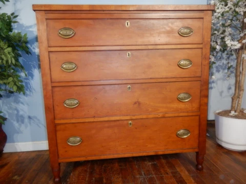 Antique American Sheraton Cherry 4 Drawer Chest Dresser Cover