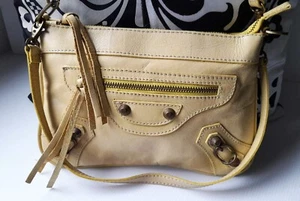 Women's Yellow Italian Leather Crossbody Bag Detachable Short and Shoulder Strap - Picture 1 of 12