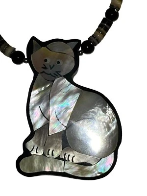 Lee Sands Abalone CAT Necklace stone heishe  Beads Jewelry - Image 1 of 4