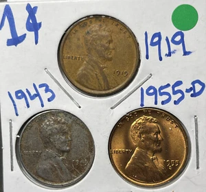 1919 1943 1955-S Lincoln Wheat Cents Lot Actual Coins Penny Collection Starter - Picture 1 of 8