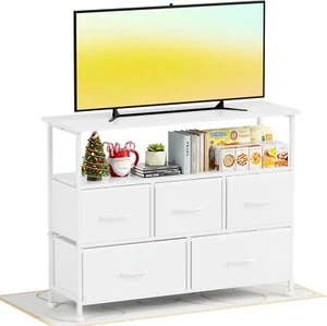 TV Stand Dresser for Bedroom with 5 Fabric Drawer,Entertainment Center for 45 In - Picture 1 of 8