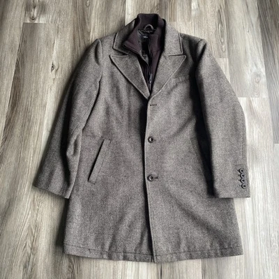 Y2K Kenneth Cole Wool Jacket Coat Brown Tweed Pockets Quilt Lined Size M - Image 1 of 4