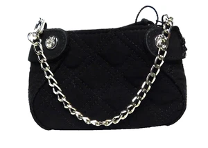 Vera Bradley Black Colette Mini Borsa da Polso Trapuntata Microfibra Catena Argento - Foto 1 di 8