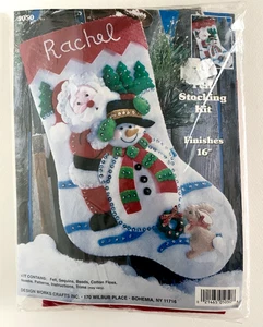 Design Works "Winter Wonderland" Santa Snowman Felt Christmas Stocking Kit 16" - Picture 1 of 4